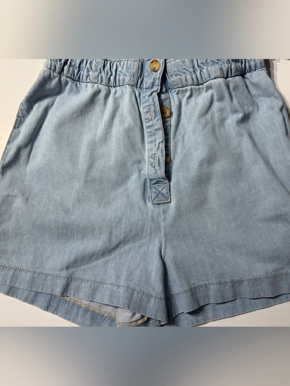 Zara Light Blue Denim Short-Sleeve One-Piece Romper